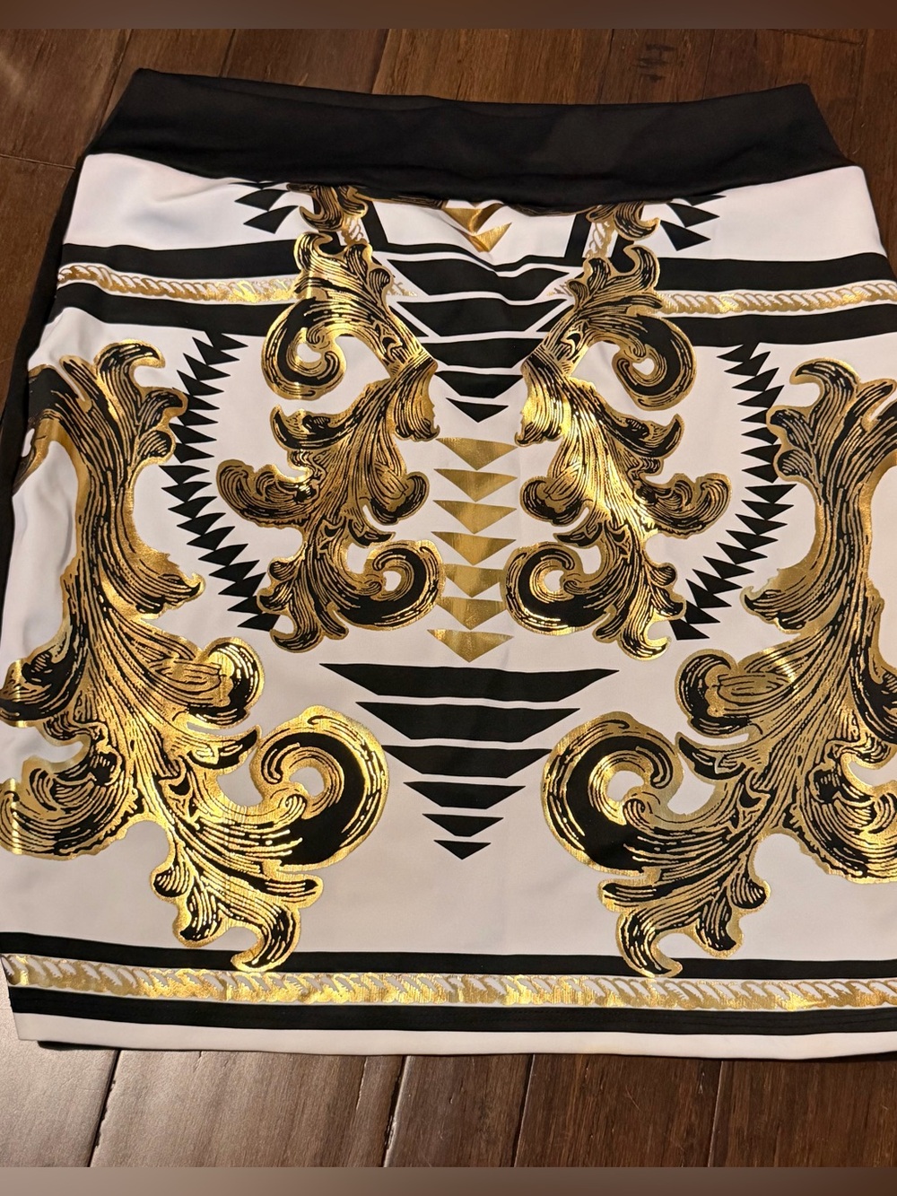Women’s Black, White & Gold Printed Skirt